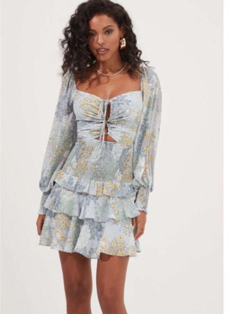 ASTR the label Floral Tiered Mini Dress in Light Blue